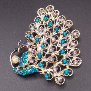 Modern blue rhinestone Peacock Brooch